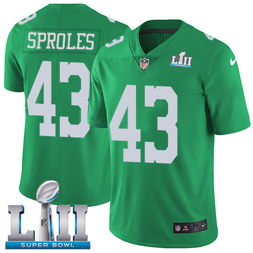 Nike Eagles #43 Darren Sproles Green Super Bowl LII Men's Stitched NFL Limited Rush Jersey - Click Image to Close